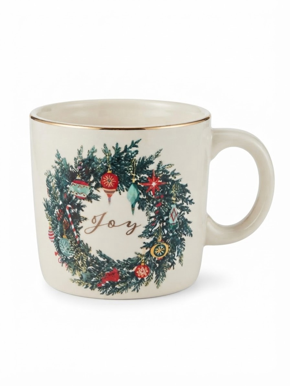 Punch Studio "JOY" Christmas Wreath Ceramic Coffee Mug Holiday Festive